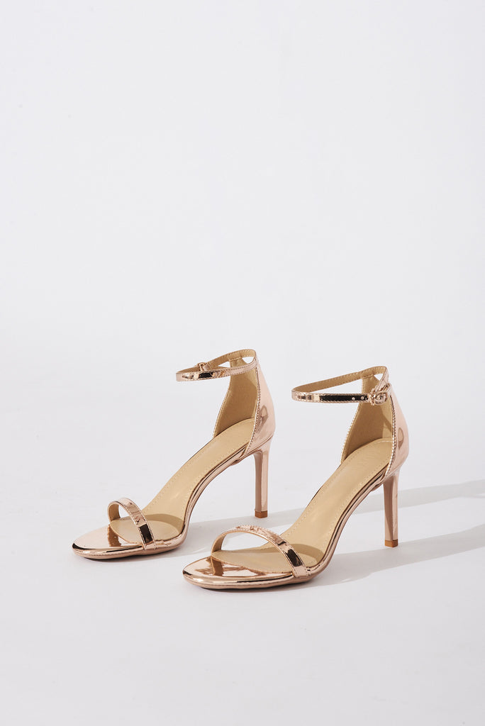 August + Delilah Sally Ankle Strap Stiletto Heels In Rose Gold Patent - front