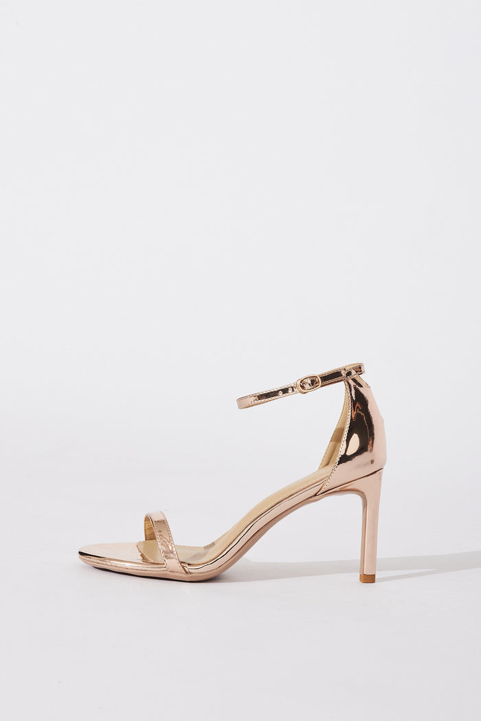 August + Delilah Sally Ankle Strap Stiletto Heels In Rose Gold Patent - side