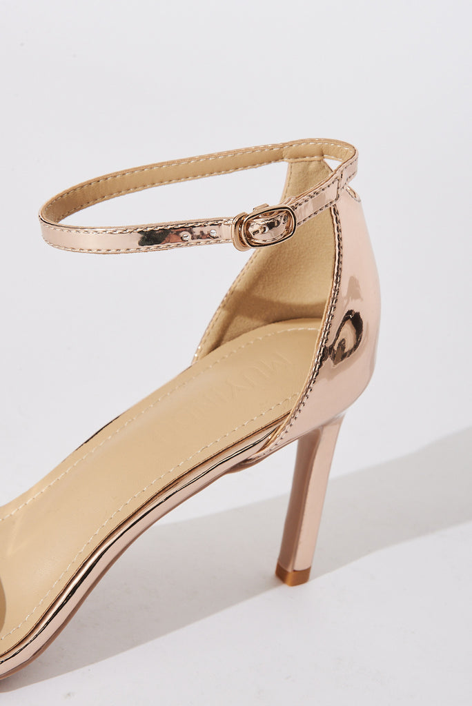 August + Delilah Sally Ankle Strap Stiletto Heels In Rose Gold Patent - detail