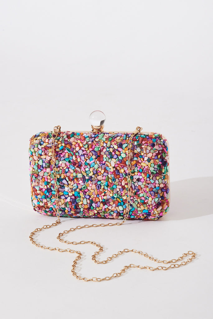 August + Delilah Twilight Beaded Clutch Bag In Multi - front