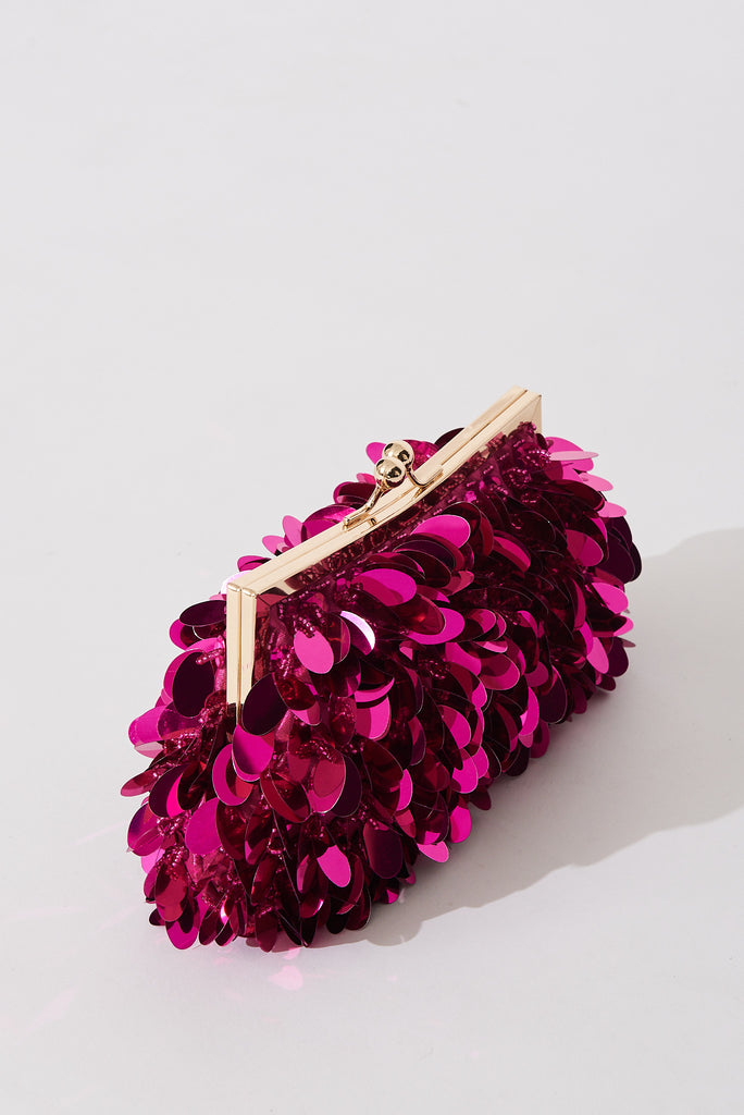 August + Delilah Leah Clutch Bag In Pink Sequin - side