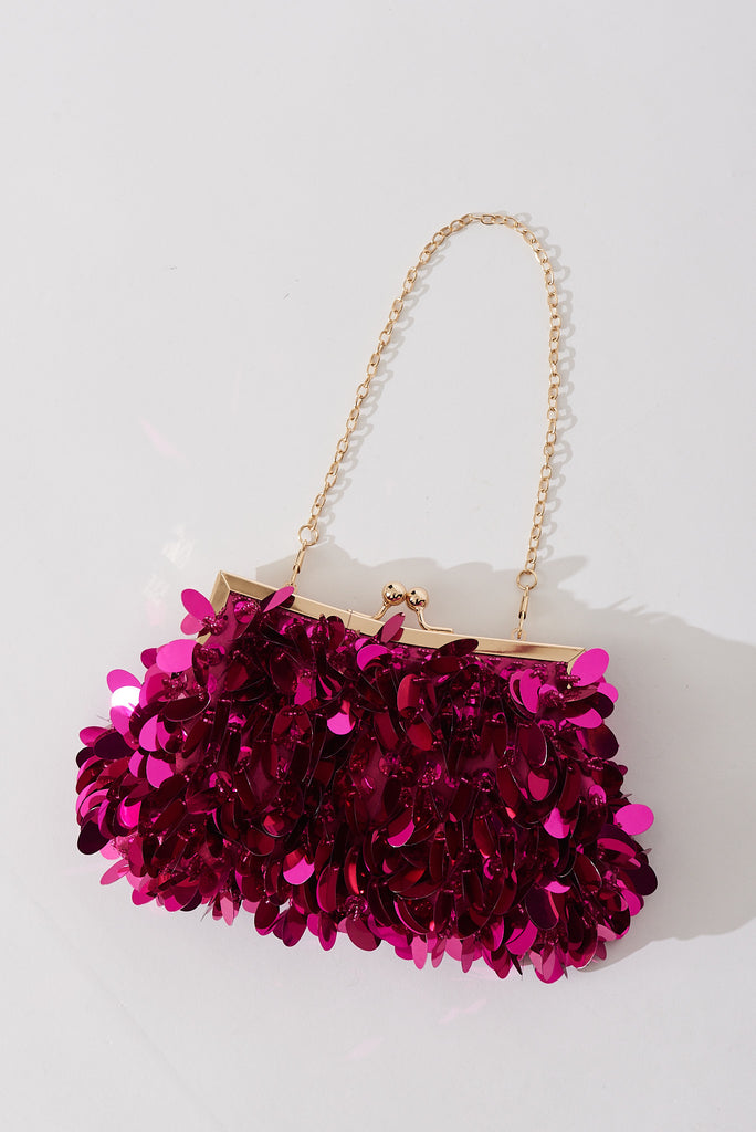 August + Delilah Leah Clutch Bag In Pink Sequin - flatlay