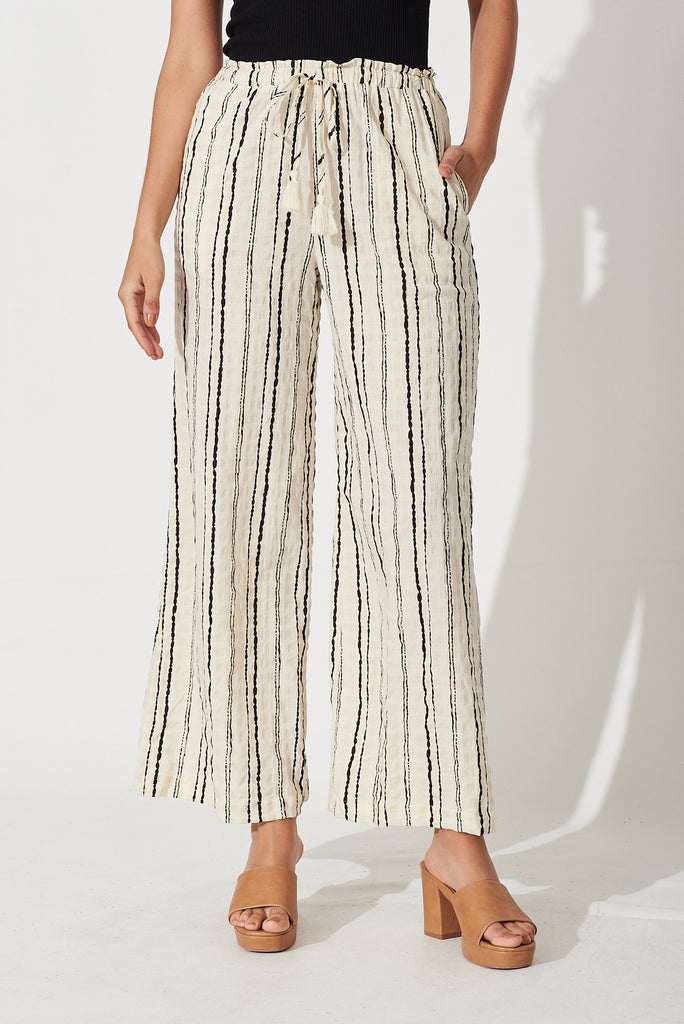 Blueys Pant In Beige With Black Stripe Cotton - front