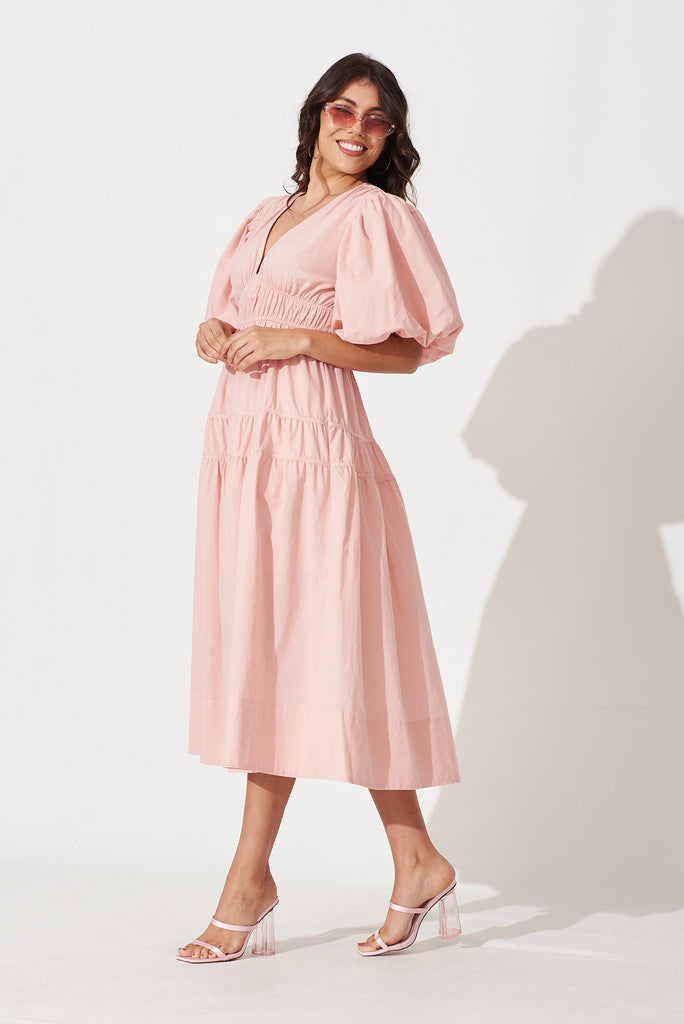 Amalie Midi Dress In Blush Pink Cotton - side