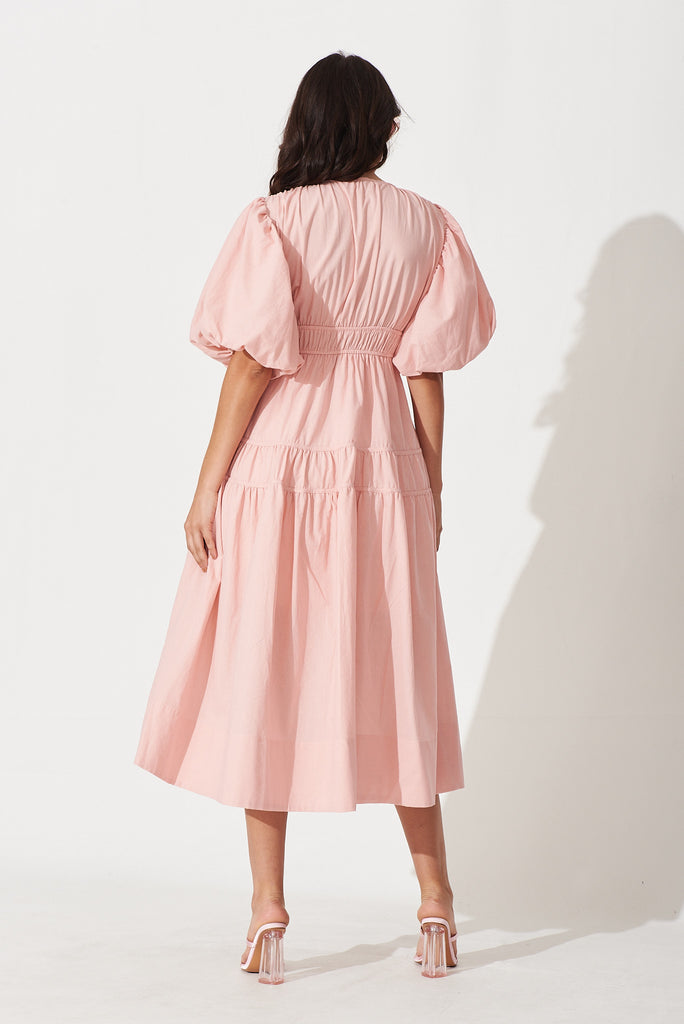 Amalie Midi Dress In Blush Pink Cotton - back