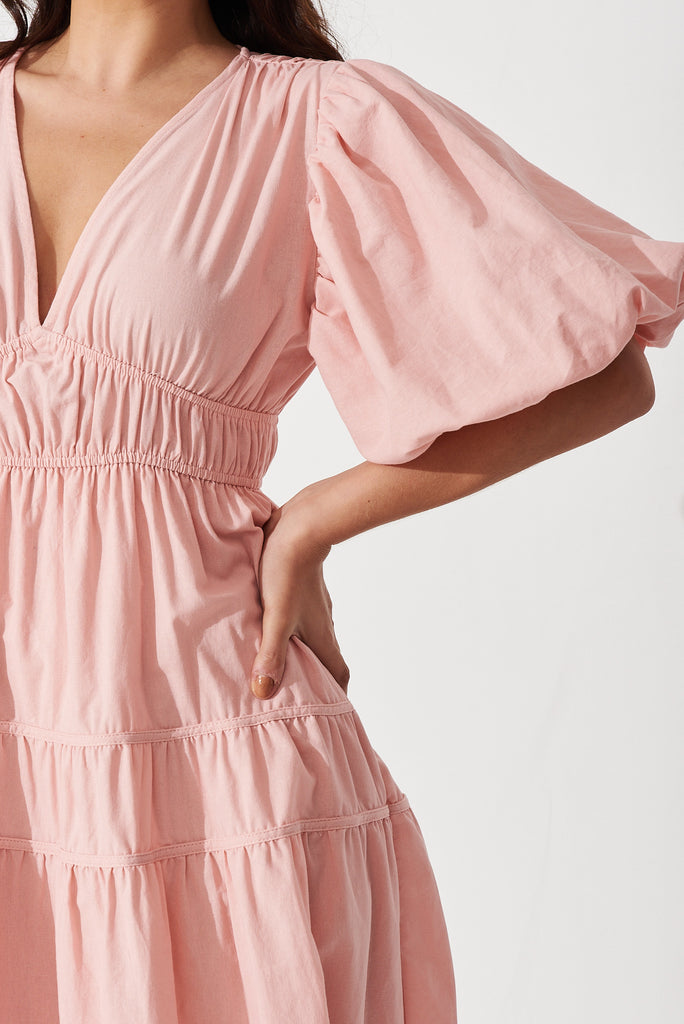 Amalie Midi Dress In Blush Pink Cotton - detail