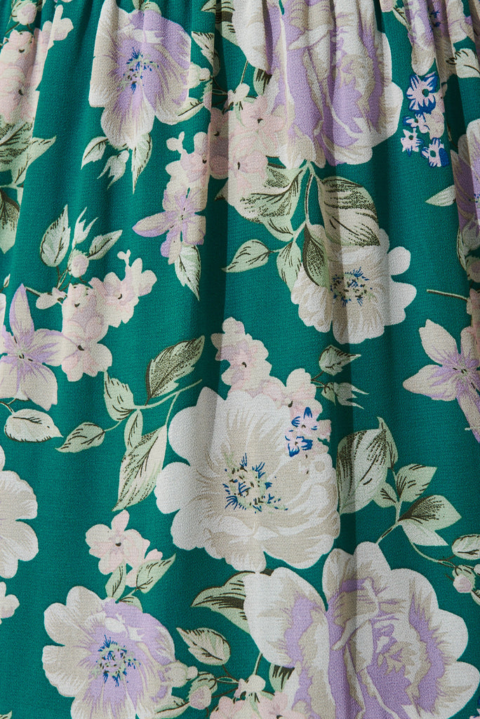 Petula Midi Dress In Teal With Multi Floral Print - fabric