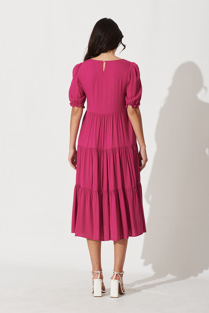 Nevi Tiered Midi Dress In Berry - back