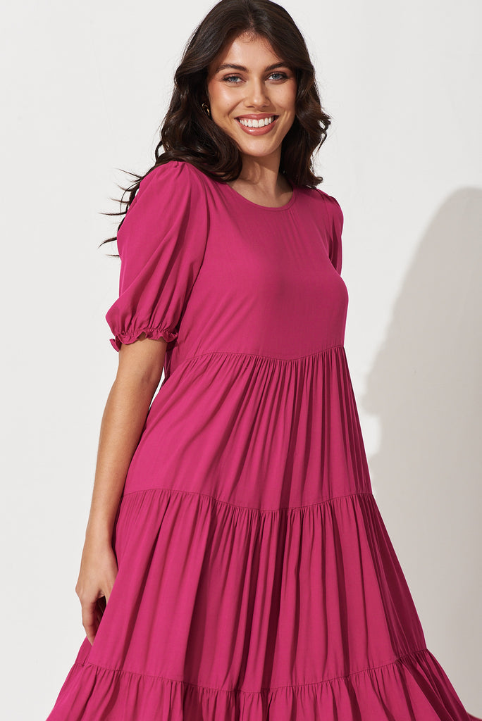 Nevi Tiered Midi Dress In Berry - front