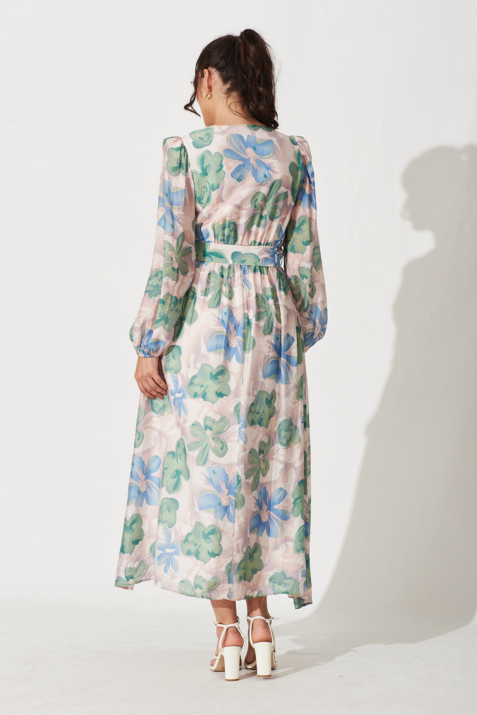 Adrini Maxi Dress In Blush With Green Floral Print - back