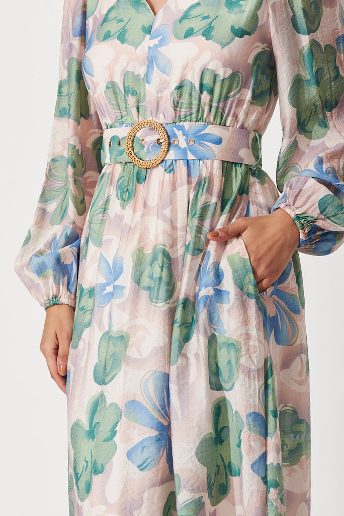 Adrini Maxi Dress In Blush With Green Floral Print - detail
