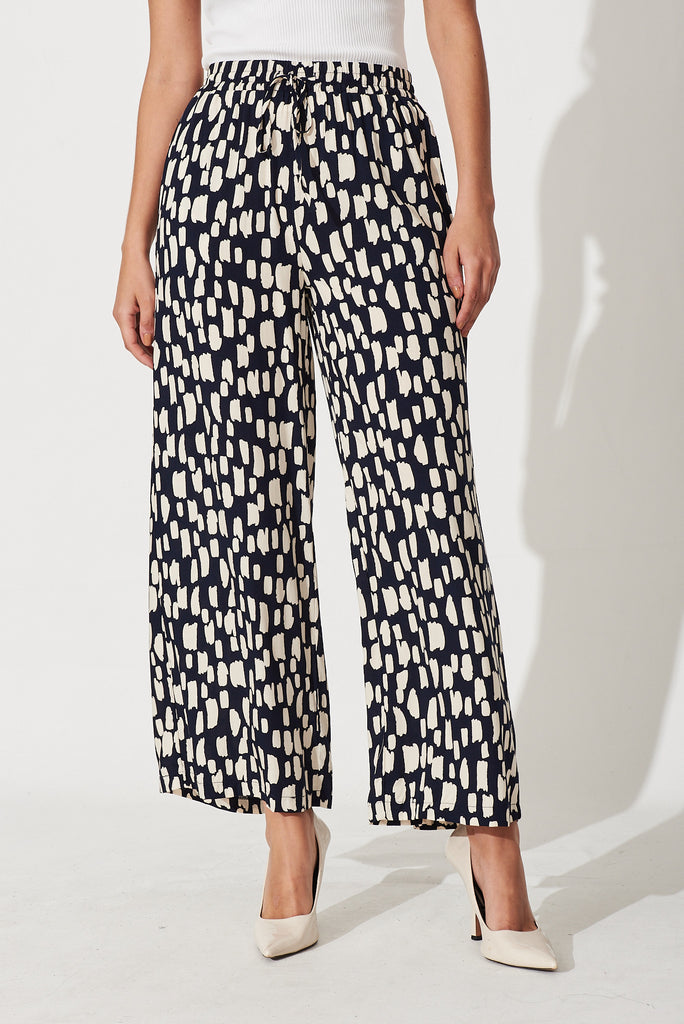 Melina Pant In Navy With Cream Print - front