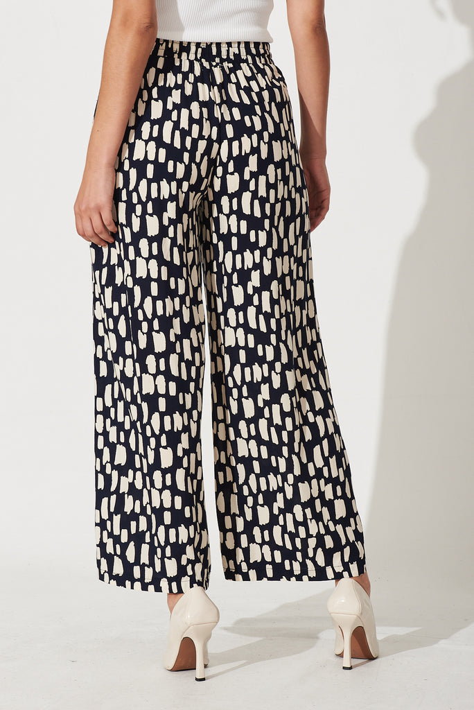 Melina Pant In Navy With Cream Print - back