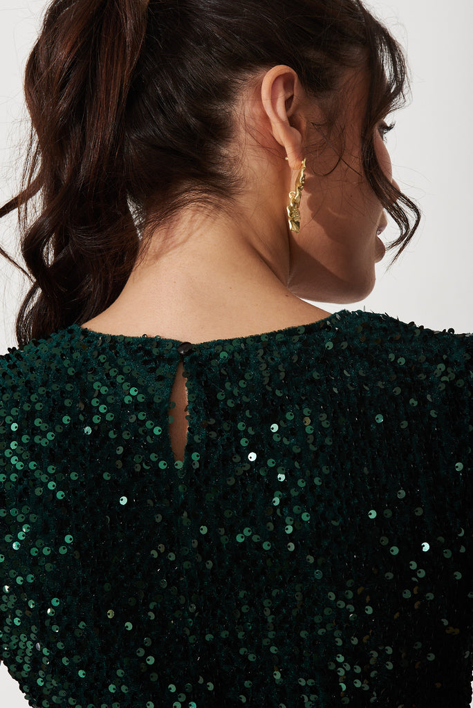 Trisha Sequin Dress In Emerald - detail