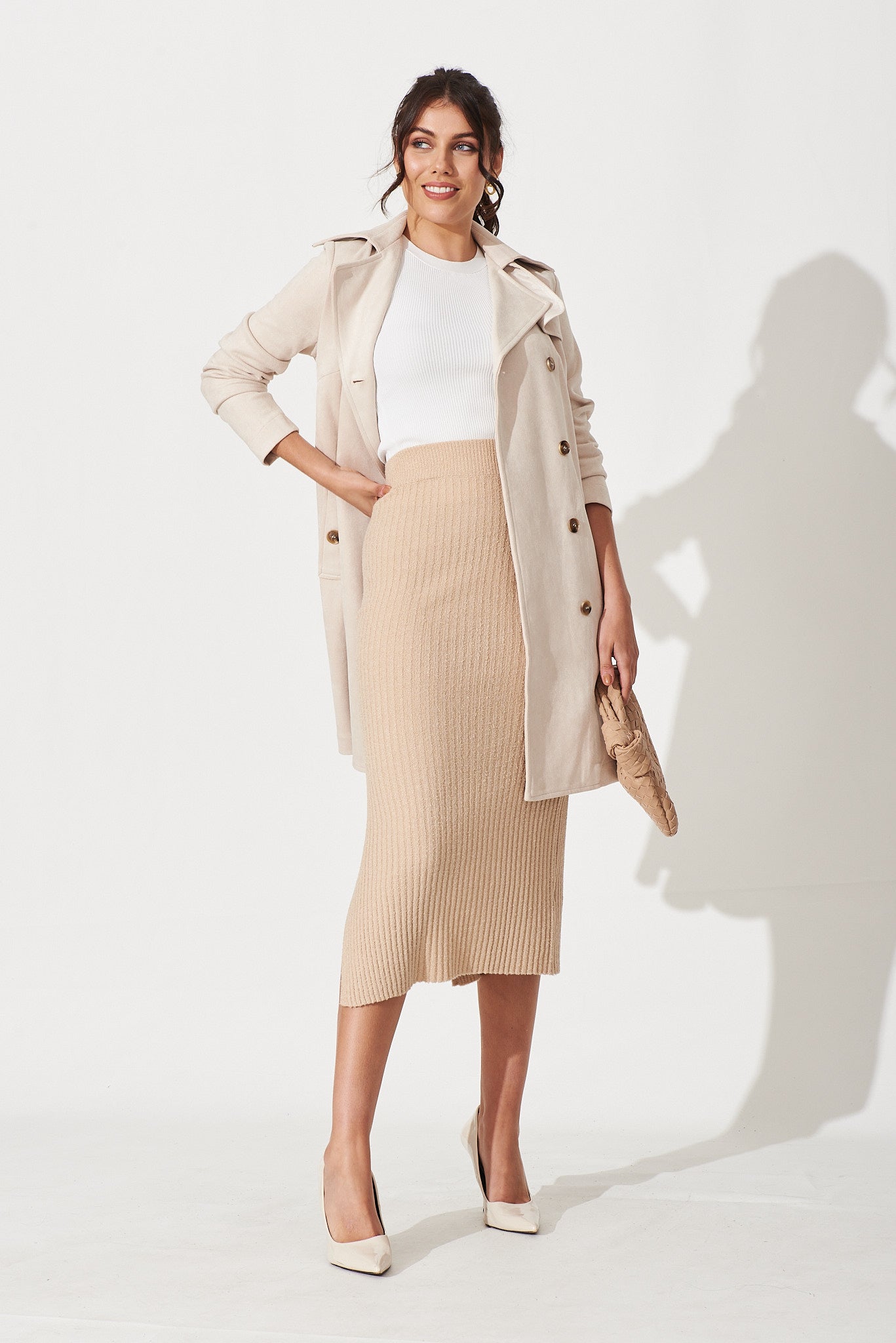 Jennifer Midi Knit Skirt In Beige St Frock