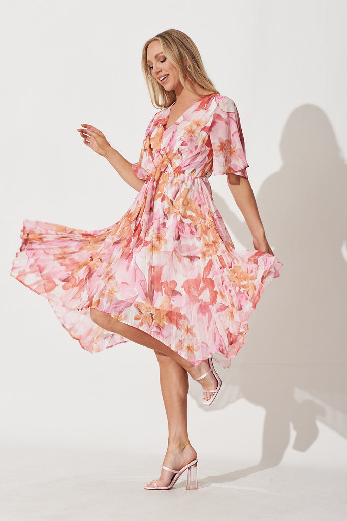 Blakely Dress In Pink Floral Lurex Chiffon - side