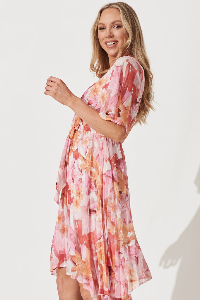 Blakely Dress In Pink Floral Lurex Chiffon - front