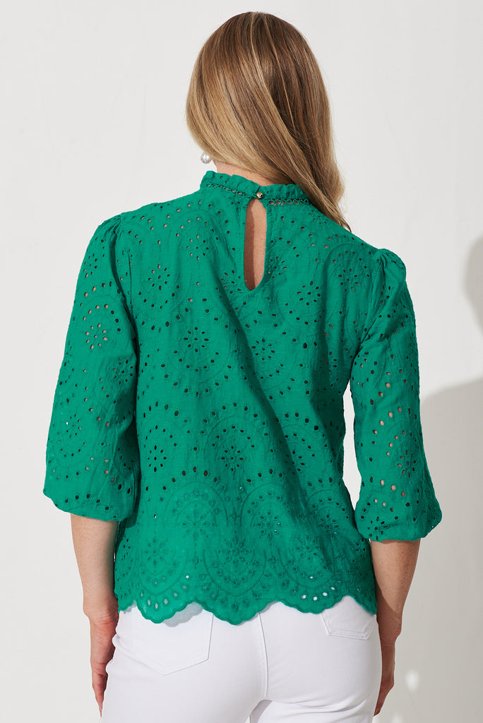 Donia Top In Green Embroidery - back
