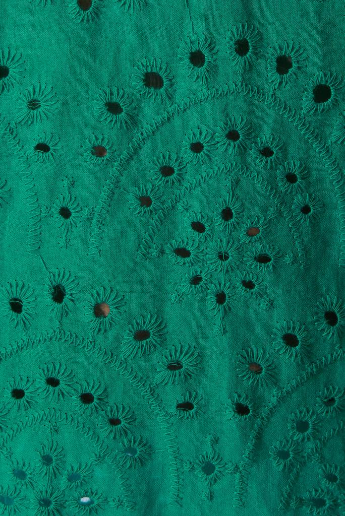 Donia Top In Green Embroidery - fabric