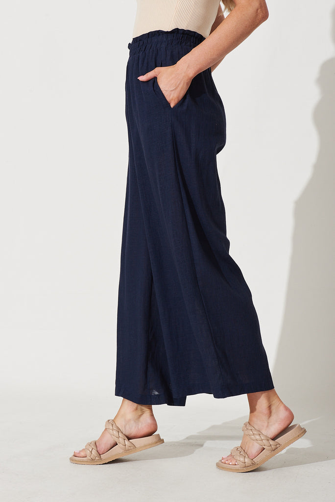 Nicole Pant In Navy Linen Blend - side