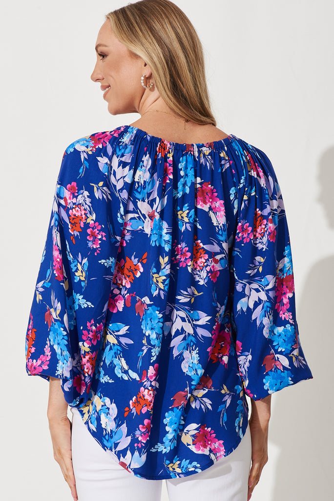 Milena Top In Blue With Pink Floral - back