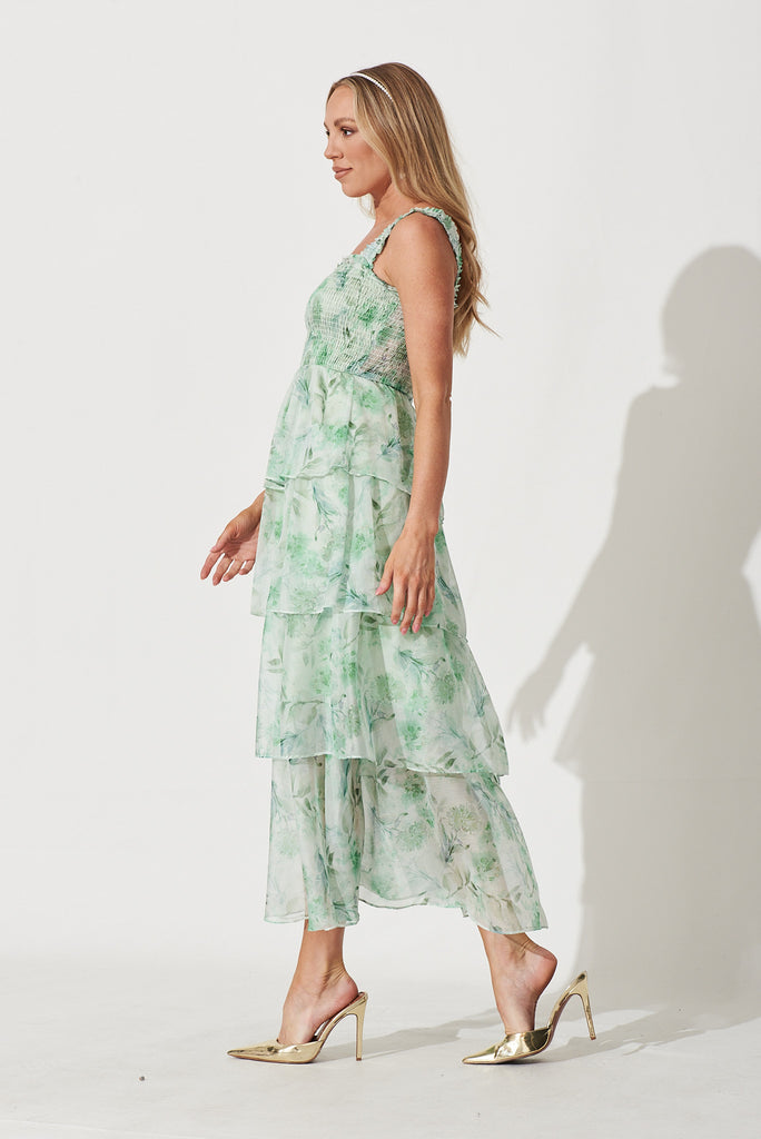 Briony Maxi Dress In Green Watercolour Floral Chiffon - side