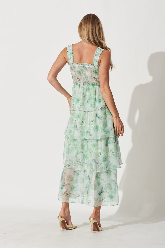 Briony Maxi Dress In Green Watercolour Floral Chiffon - back