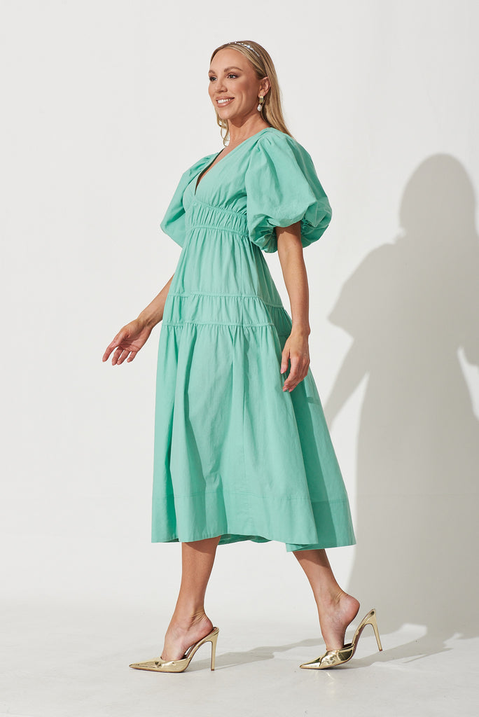 Amalie Dress In Mint Green Cotton - side