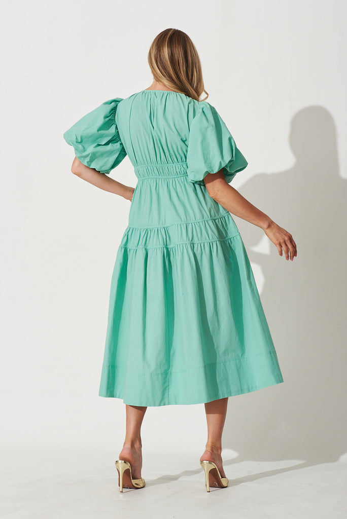 Amalie Dress In Mint Green Cotton - back