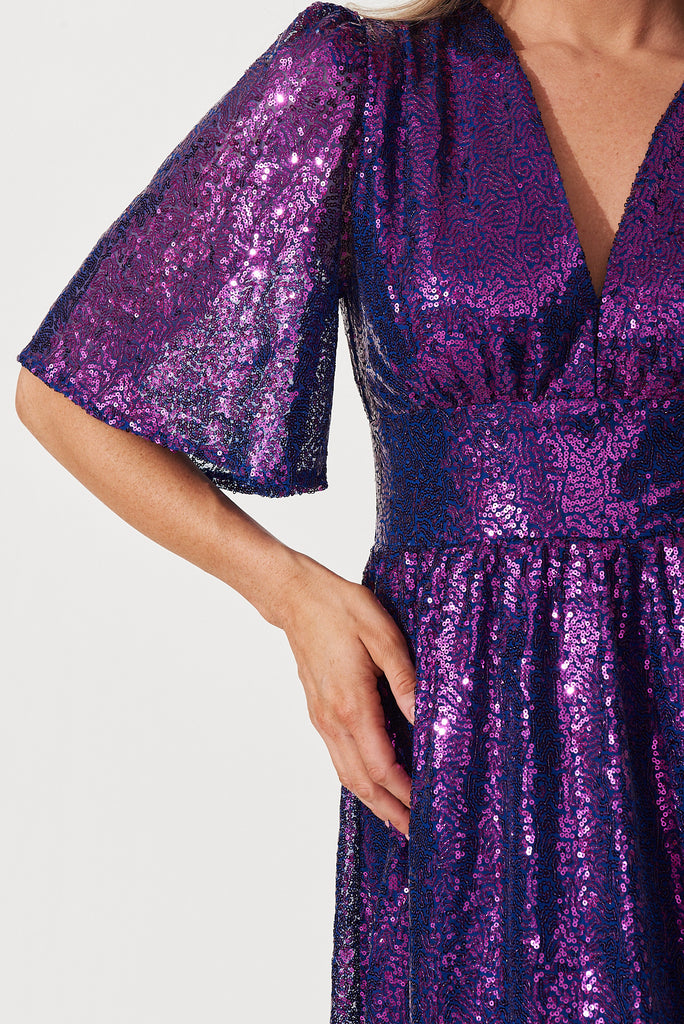 Livorno Midi Dress In Purple Sequin - detail