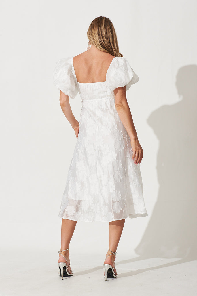Flora Midi Dress In White Floral Burnout Organza - back