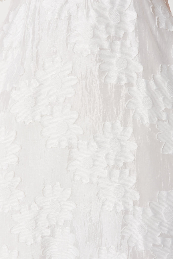 Flora Midi Dress In White Floral Burnout Organza - fabric