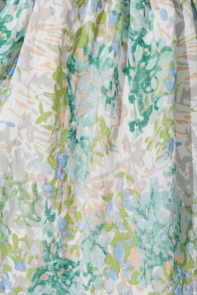 Kaitie Midi Dress In Green Watercolour Floral Print - fabric
