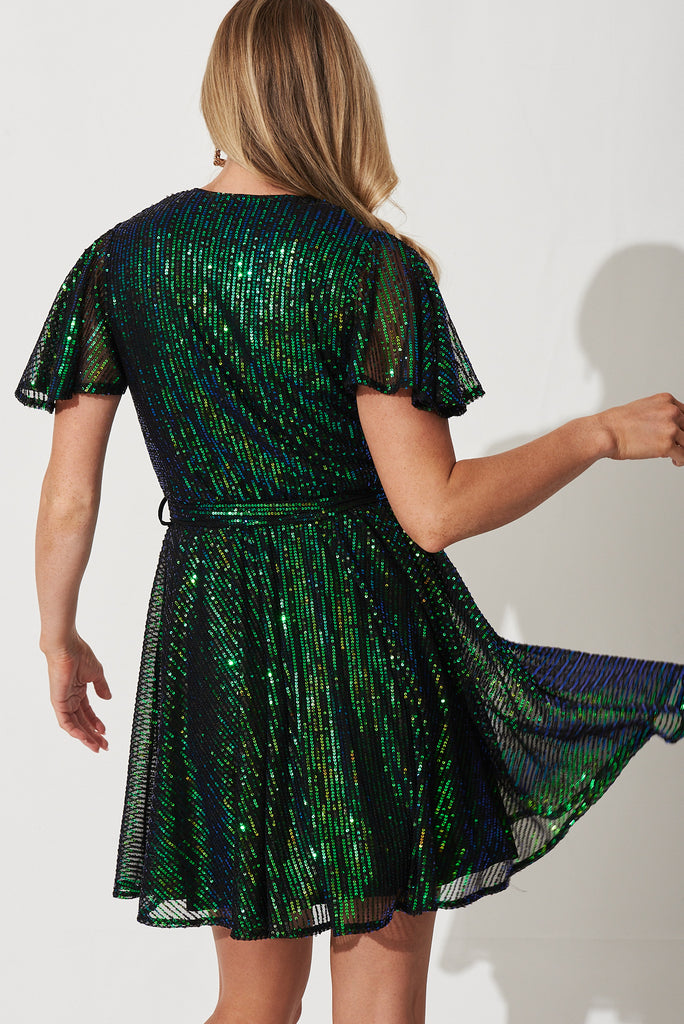 Amoretto Dress In Green Sequin - back