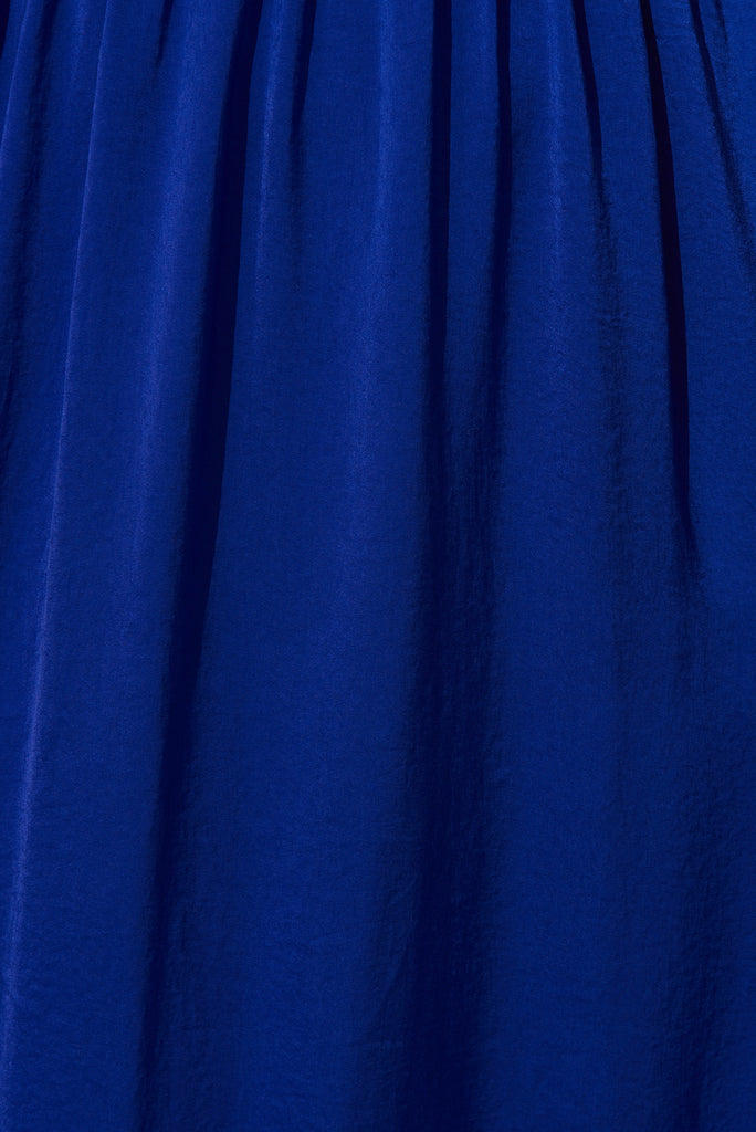 Magnetism Maxi Dress In Cobalt Satin - fabric