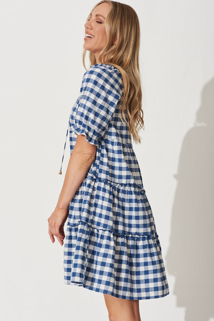 Berridale Dress In Blue With White Gingham Cotton - side