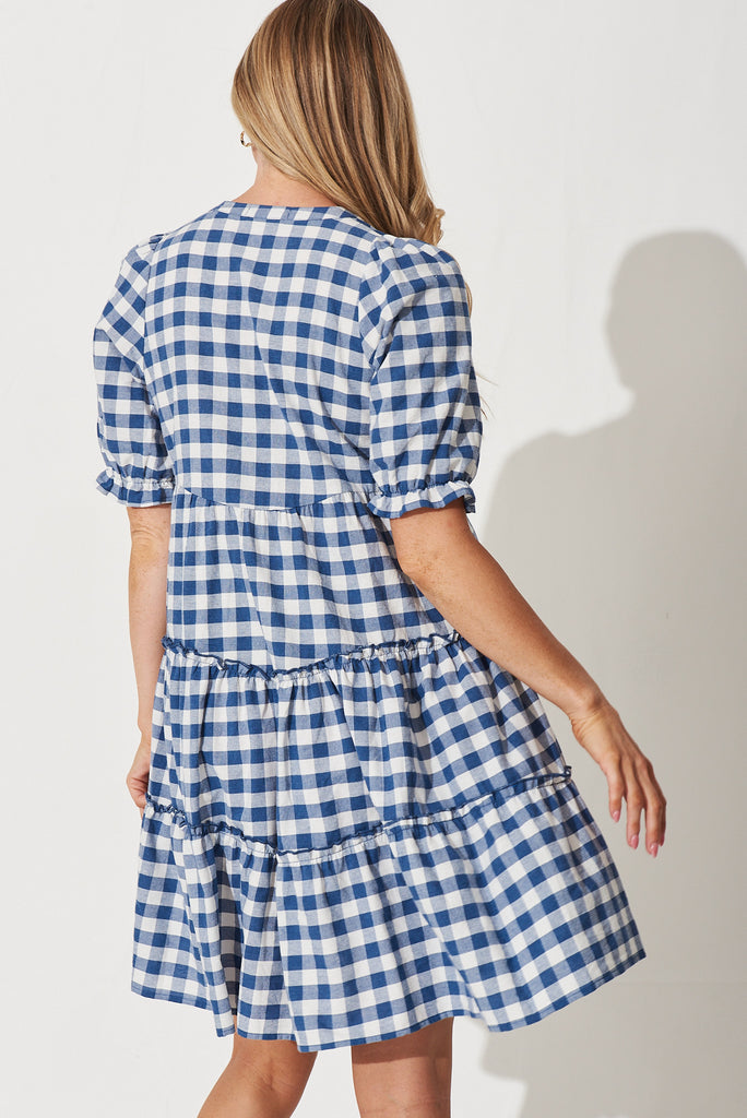 Berridale Dress In Blue With White Gingham Cotton - back