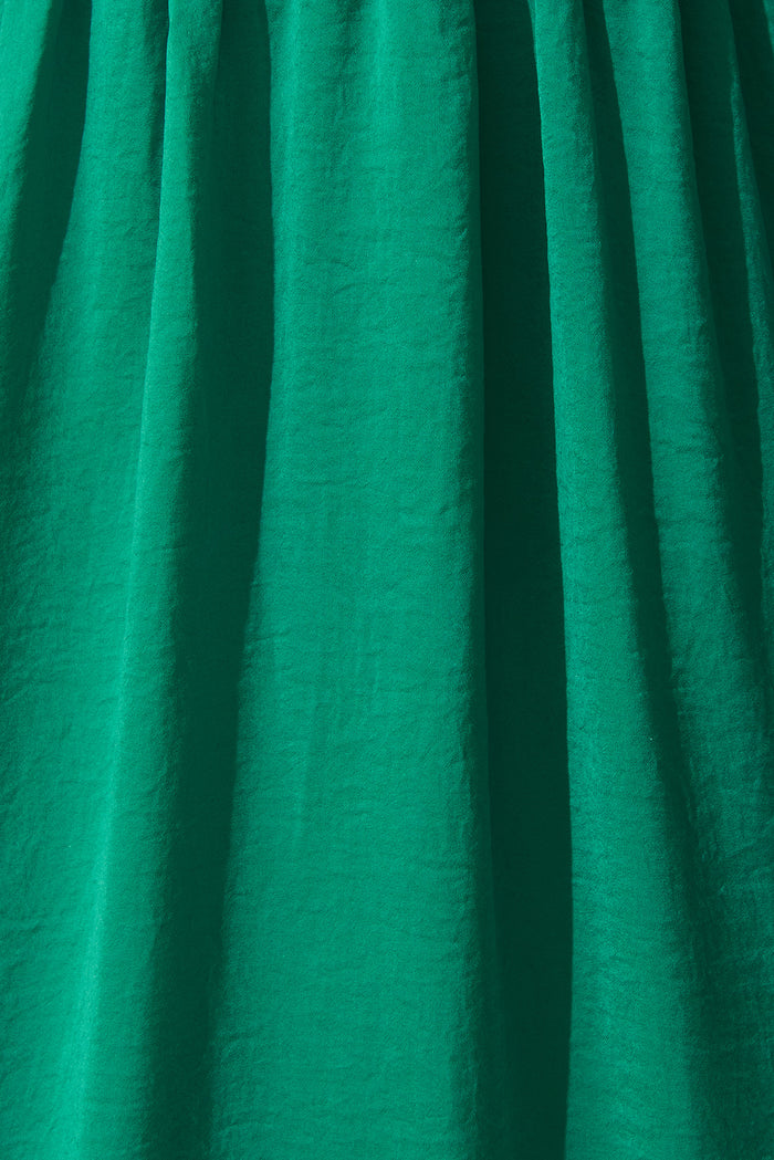 Magnetism Maxi Dress In Teal Satin - fabric