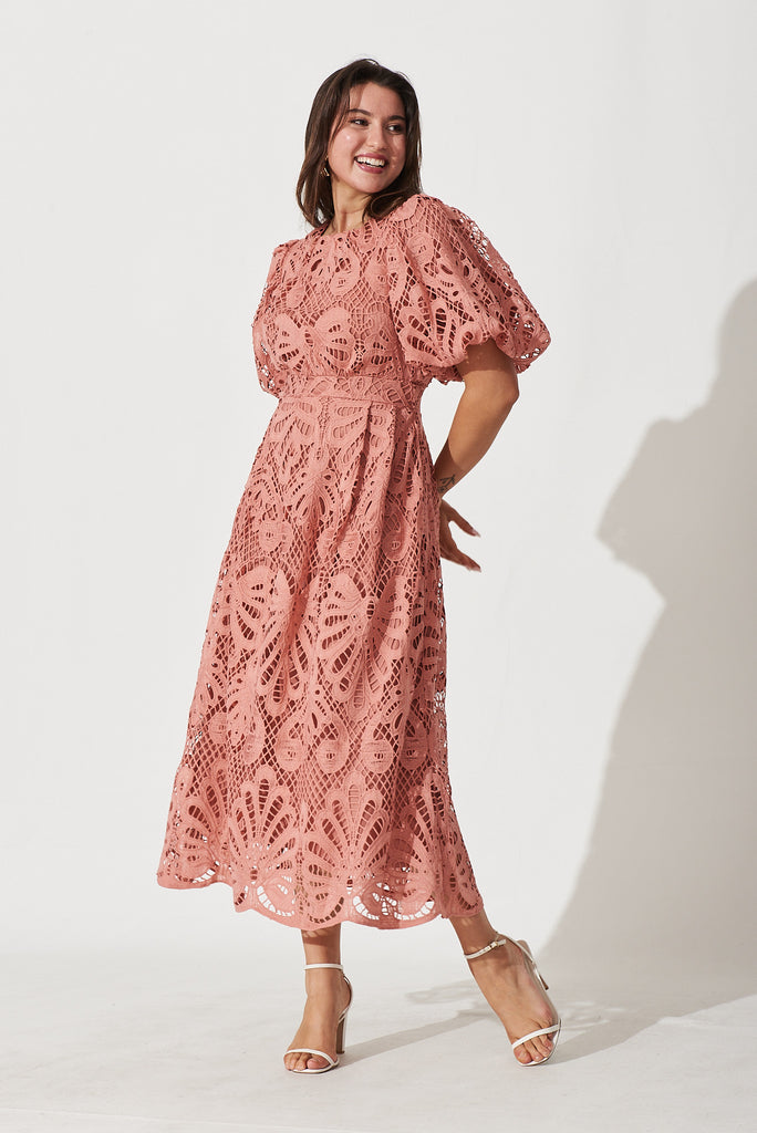 Tillie Lace Maxi Dress In Dusty Rose - full length