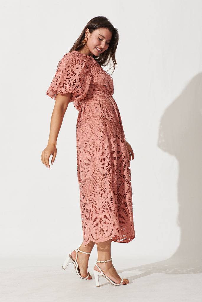 Tillie Lace Maxi Dress In Dusty Rose - side