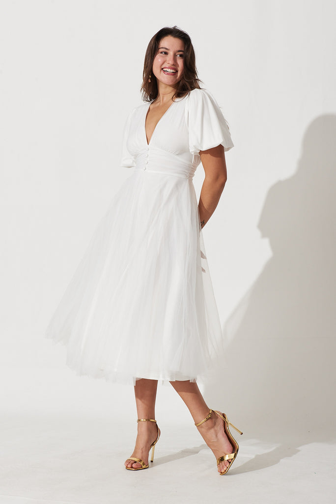 Juliet Midi Dress In White Tulle - full length