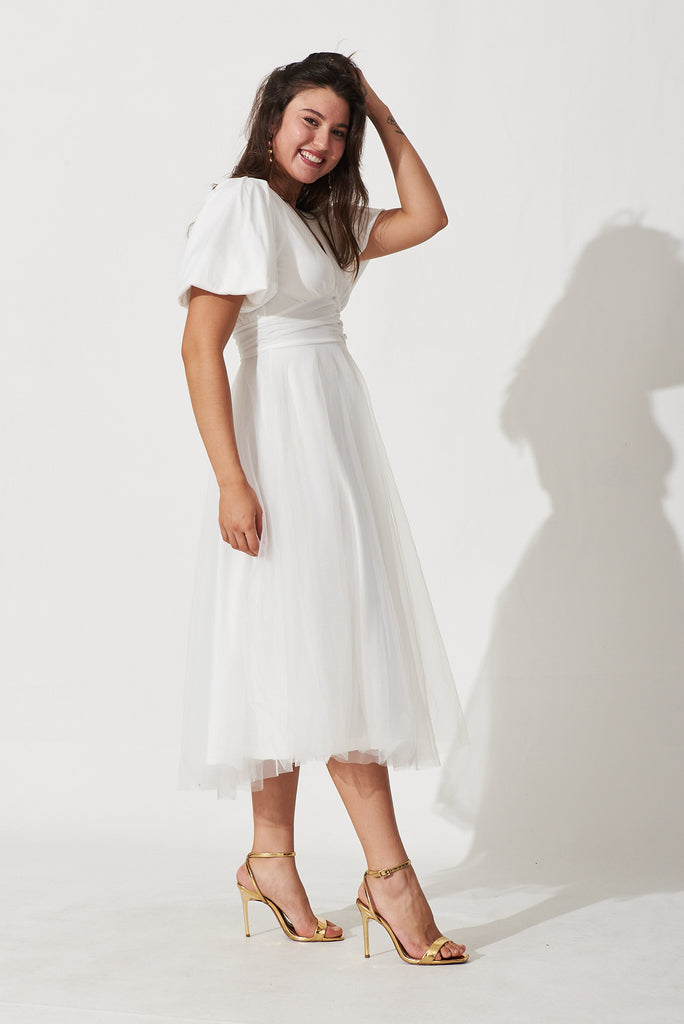 Juliet Midi Dress In White Tulle - side