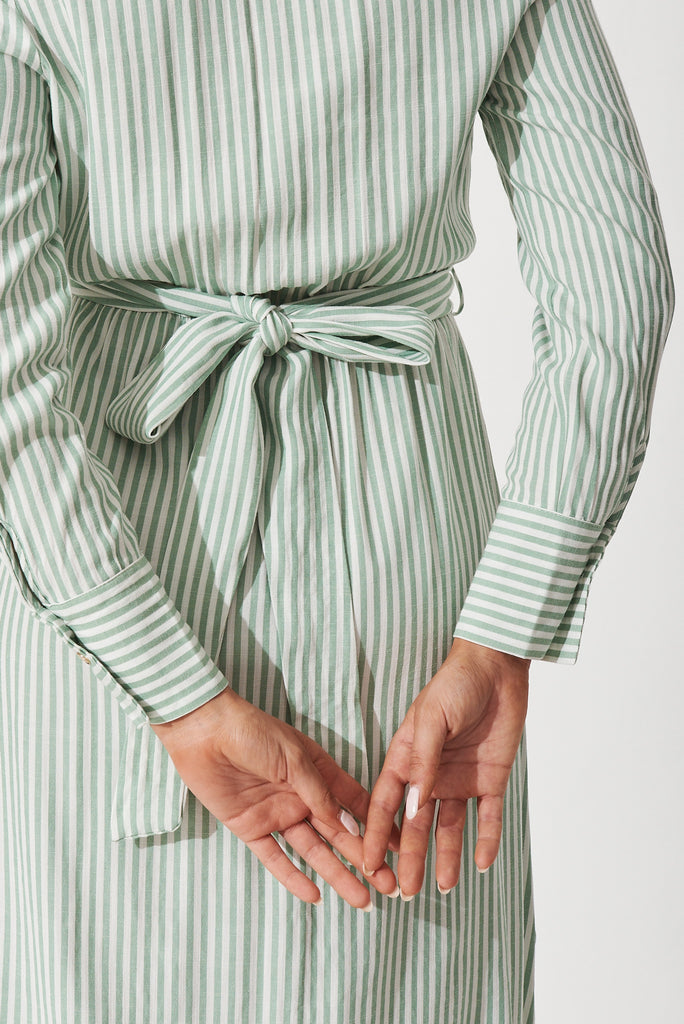 Harley Midi Dress In White With Green Stripe - detail