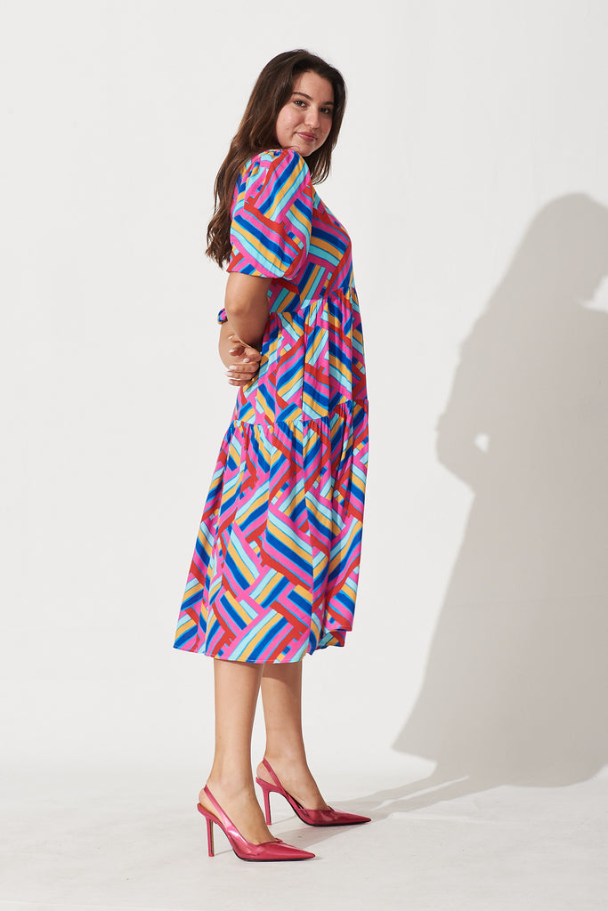 Beadlow Midi Smock Dress In Multi Geometric Print - side
