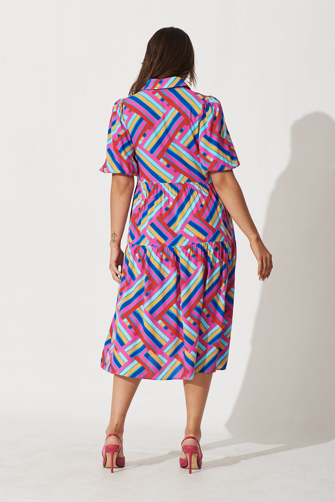 Beadlow Midi Smock Dress In Multi Geometric Print - back