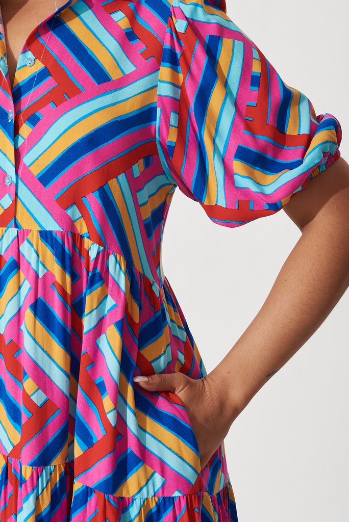 Beadlow Midi Smock Dress In Multi Geometric Print - detail