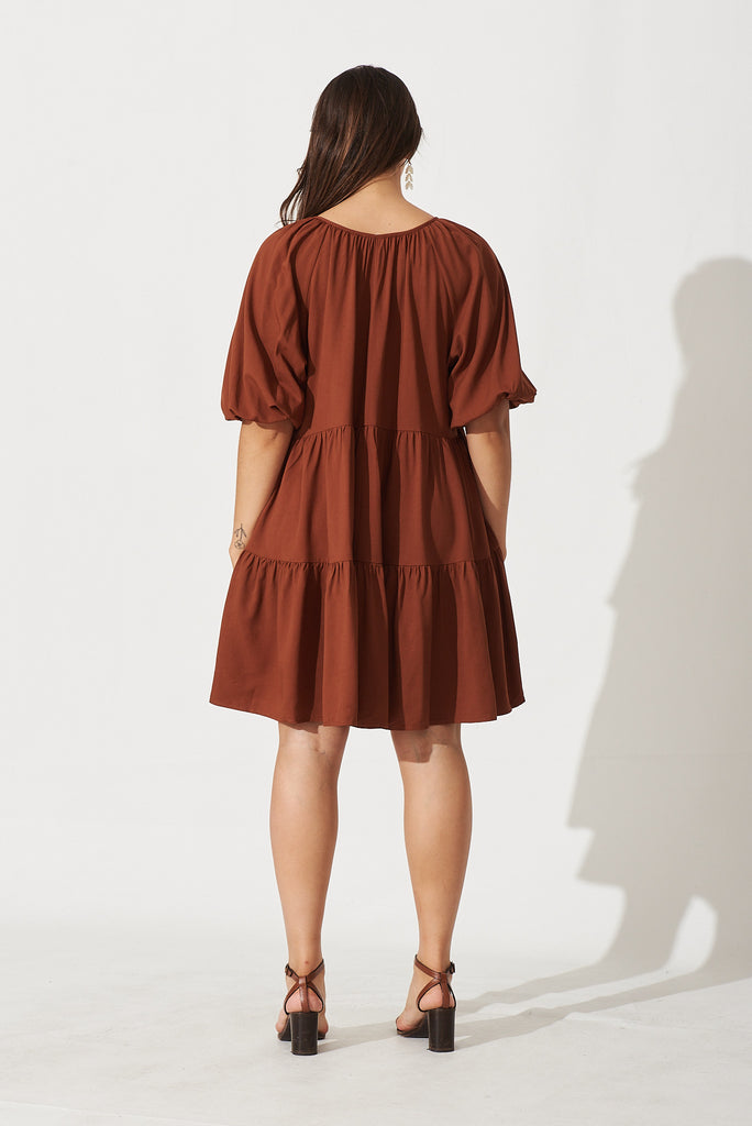 Enamour Smock Dress In Chocolate - back