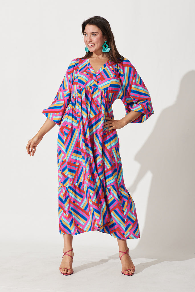 Annika Midi Dress In Multi Geometric Print - full length
