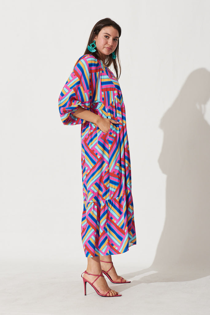 Annika Midi Dress In Multi Geometric Print - side