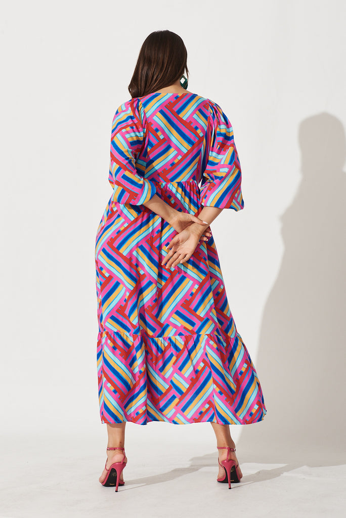 Annika Midi Dress In Multi Geometric Print - back